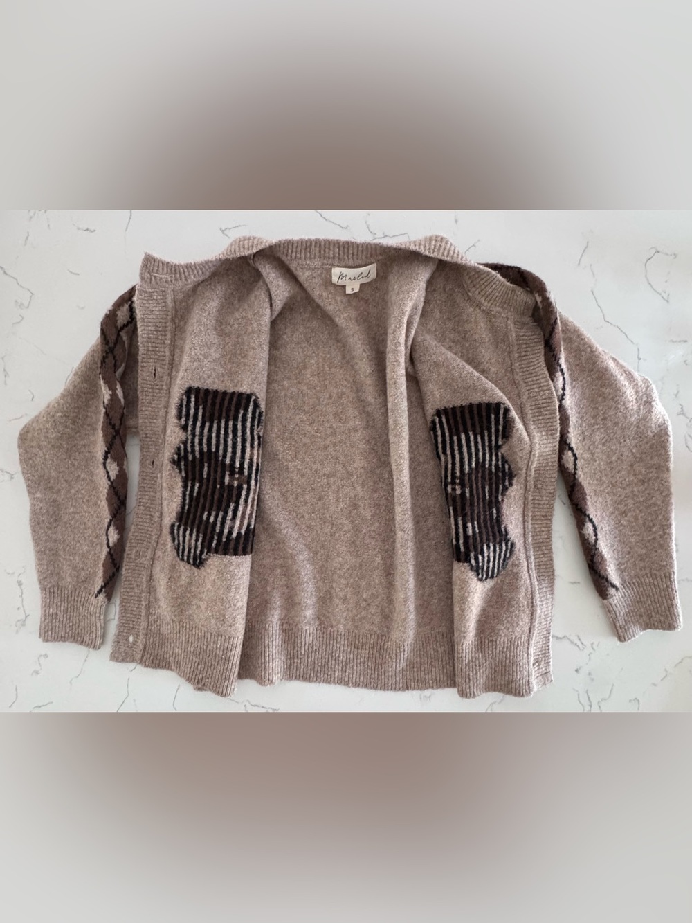 Marled Women’s Horse Intarsia Cardigan Sweater Size S Taupe Brown Equestrian - Picture 4 of 9